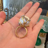 Phatbird Pearl Ring with Crystal Vine design