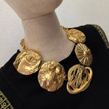 Phatbird Statement Gold Coin Medallion Necklace & Earring Set