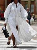 LONG SLEEVES SIDE SPLIT Shirt Dress For-Side
