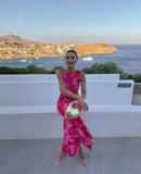 Sleeveless 3D Floral Embroidery Mesh Maxi Dress