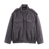Phatbird suede zip bomber jacket with stand collar and epaulets - view 7
