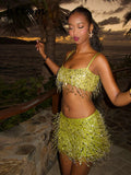 phatbird Sequin Tassel Crop Top & Mini Skirt Set