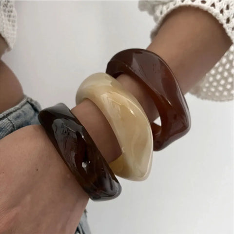 phatbird Coffee Resin Geometric Wide Cuff Bangle