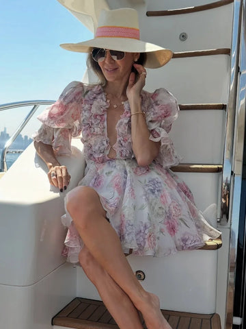 Phatbird Printed V-Neck Pleated Party Dress