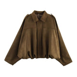 Suede Bomber Lapel Jacket