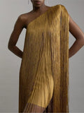 Phatbird Sleeveless Slanted Neck Tassel Dress