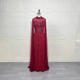 Phatbird Luxury Saudi Arabia Mermaid Beaded Cape Sleeves High-Neck Evening Dress