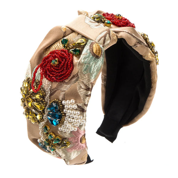 Phatbird European and American Style Baroque Fabric Wide Brim HairBand Women's Trend Diamond Crystal Flower Pearl Hair Accessories