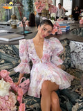 phatbird Printed V-Neck Pleated Party Dress