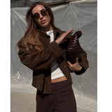 Phatbird brown padded jacket with oversized pockets and high funnel neck - view 2
