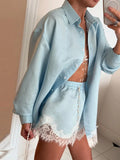 Phatbird Lace-Patchwork Shirt & Shorts Beach Set