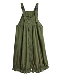 Green Pleated Pocket Big Size Strap Dress New Square Collar Sleeveless