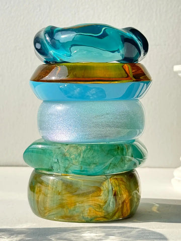 Phatbird Blue Twisted Irregular Square Round Summer Resin Bracelet