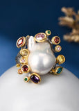 luxury Baroque Pearl Coloured Cocktail Ring