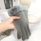 Plush Trim Suede-Look Gloves
