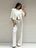 Phatbird cropped blazer with structured shoulder and stand collar - view 3