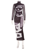 Phatbird printed turtleneck maxi dress in a slim sheath cut - view 5