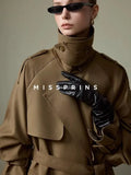 Phatbird belted longline khaki trench coat, double breasted - view 4
