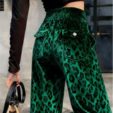 Phatbird Green Leopard Velvet Straight-Leg Trousers