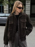 Phatbird suede zip bomber jacket with stand collar and epaulets - view 4
