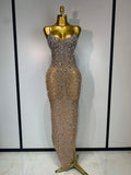 Rhinestone Mesh Sheath Gown