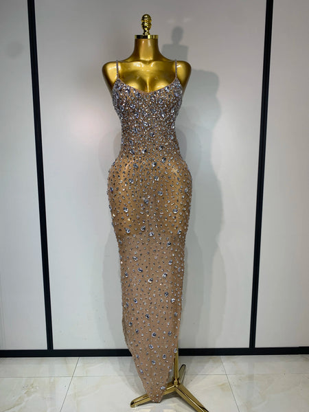 Rhinestone Mesh Sheath Gown