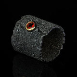 Phatbird Black Textured Wide Band Ring with Red Zircon Stone