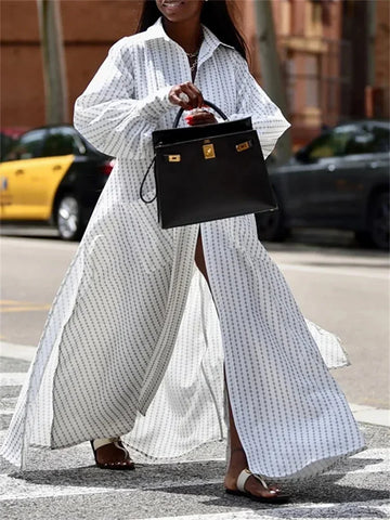 LONG SLEEVES SIDE SPLIT Shirt Dress For-Side