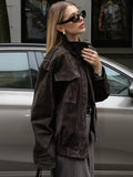 Phatbird suede zip bomber jacket with stand collar and epaulets - view 6