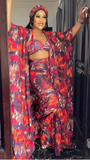CM.YAYA Women Pants Set Print Long Loose Coats + Bra + Wide Leg Pants 3 Piece Sets with Scarf Fashion Outfits Streetwear Autumn