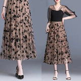 Phatbird  Women Tulle Skirt Fashion Summer Hook Floral Loose Midi Skirt