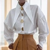 Phatbird puff sleeve shirt with pointed turn down collar