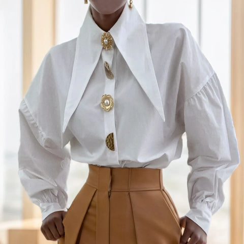 Phatbird puff sleeve shirt with pointed turn down collar