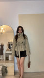 Phatbird belted cropped khaki trench jacket with stand collar - view 2