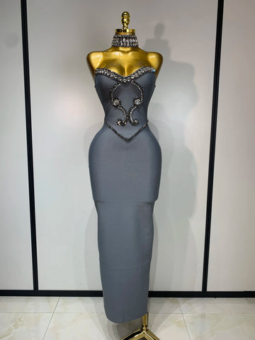 Luxury Beaded Strapless Bandage Dress