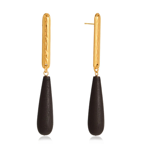 Phatbird Long Wooden Water Drop Earrings