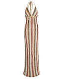 Sleeveless Backless Deep V-neck Crochet Halter Long Dresses