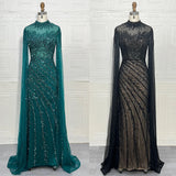 Phatbird Luxury Saudi Arabia Mermaid Beaded Cape Sleeves High-Neck Evening Dress