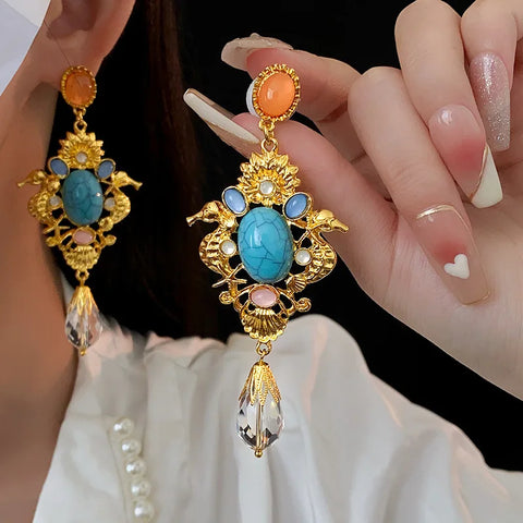 Phatbird Vintage Statement Fashion Resin Crystal Baroque Style Drop Dangle Earrings For Women