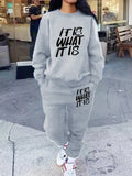 Phatbird Plus Size Casual Sports Hoodie Two-Piece Set Loose Long Sleeve