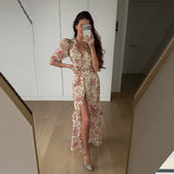 Phatbird Organza Floral Puff-Sleeve Maxi Gown