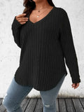 Ribbed V-Neck Long Sleeve T-Shirt