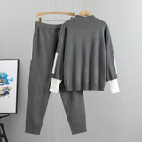 Phatbird Autumn Runway 2 Pieces Set Knitted Long Sleeve Pullovers Sweater Casual Patchwork