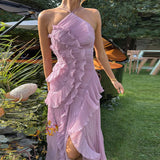 Phatbird Lilac Lotus Ruffle Maxi Dress