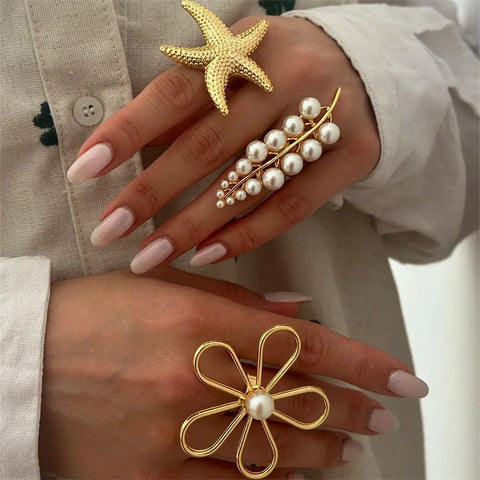 Flower Starfish Pearl Rings
