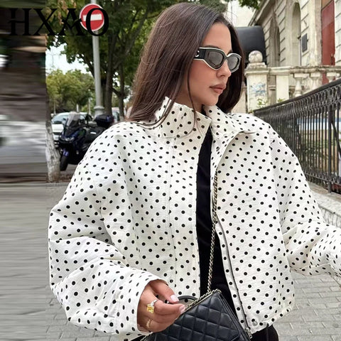 Phatbird polka dot cropped bomber jacket with high ribbed neck