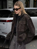 Phatbird suede zip bomber jacket with stand collar and epaulets - view 5