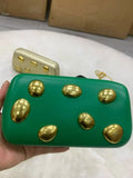 Phatbird Gold Crystal Stone Leather Clutch