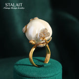 Phatbird Pearl Ring with Crystal Vine design