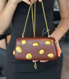Phatbird Gold Crystal Stone Leather Clutch